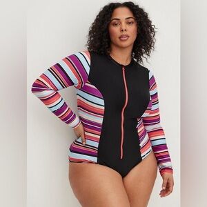Striped Long Sleeve Women's Rash guard Swimsuit